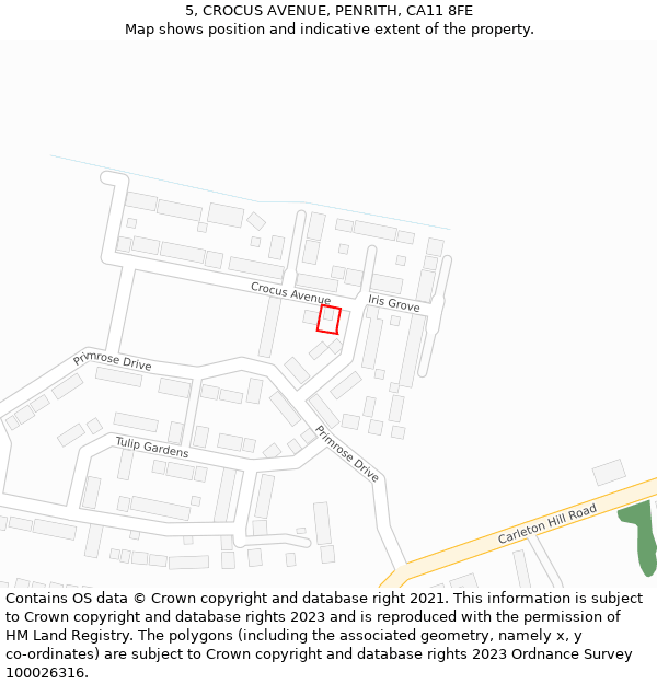 5, CROCUS AVENUE, PENRITH, CA11 8FE: Location map and indicative extent of plot