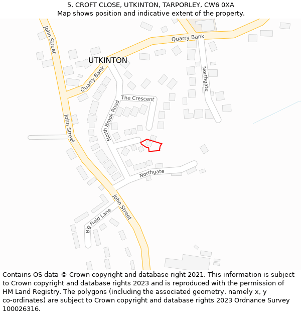 5, CROFT CLOSE, UTKINTON, TARPORLEY, CW6 0XA: Location map and indicative extent of plot