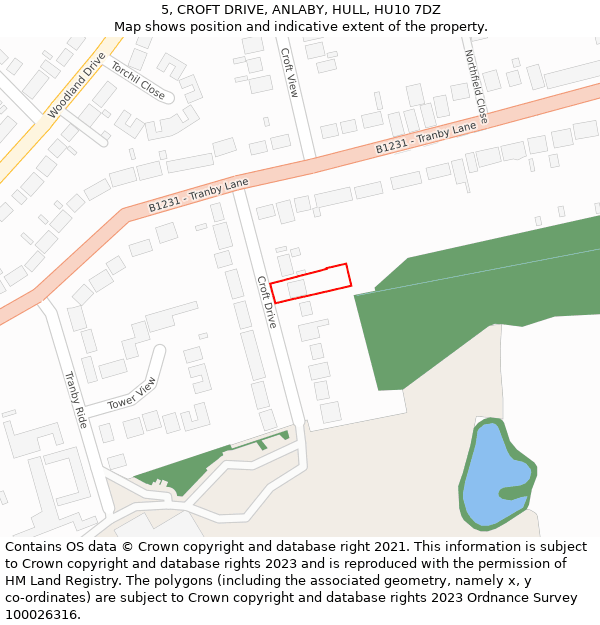 5, CROFT DRIVE, ANLABY, HULL, HU10 7DZ: Location map and indicative extent of plot