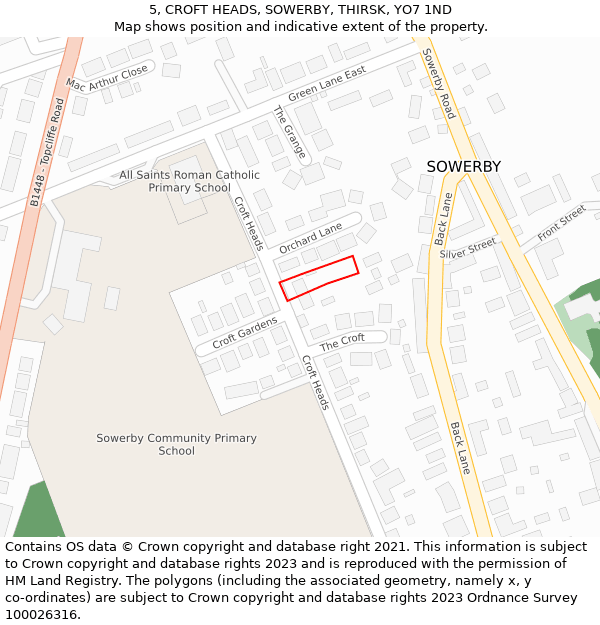 5, CROFT HEADS, SOWERBY, THIRSK, YO7 1ND: Location map and indicative extent of plot