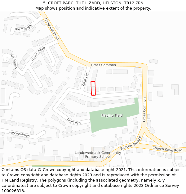 5, CROFT PARC, THE LIZARD, HELSTON, TR12 7PN: Location map and indicative extent of plot