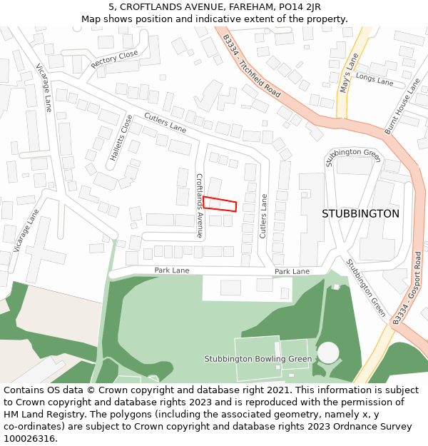 5, CROFTLANDS AVENUE, FAREHAM, PO14 2JR: Location map and indicative extent of plot