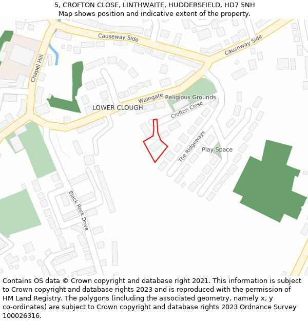 5, CROFTON CLOSE, LINTHWAITE, HUDDERSFIELD, HD7 5NH: Location map and indicative extent of plot
