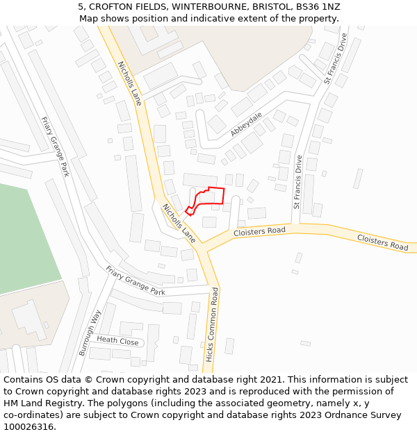 5, CROFTON FIELDS, WINTERBOURNE, BRISTOL, BS36 1NZ: Location map and indicative extent of plot