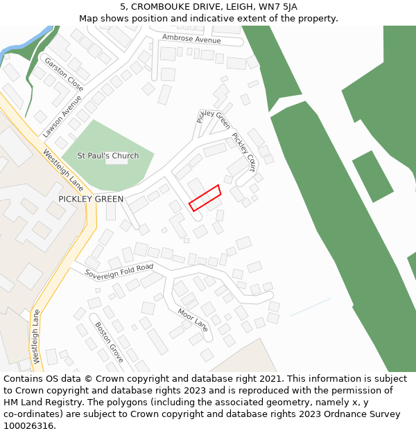 5, CROMBOUKE DRIVE, LEIGH, WN7 5JA: Location map and indicative extent of plot