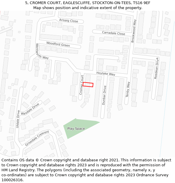 5, CROMER COURT, EAGLESCLIFFE, STOCKTON-ON-TEES, TS16 9EF: Location map and indicative extent of plot