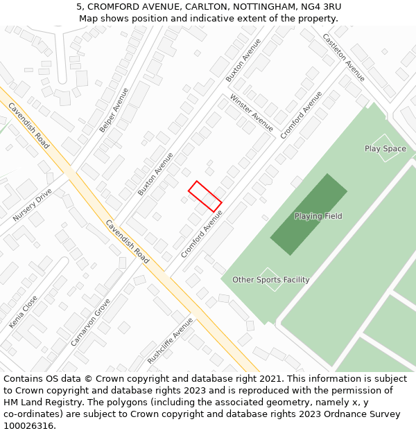 5, CROMFORD AVENUE, CARLTON, NOTTINGHAM, NG4 3RU: Location map and indicative extent of plot