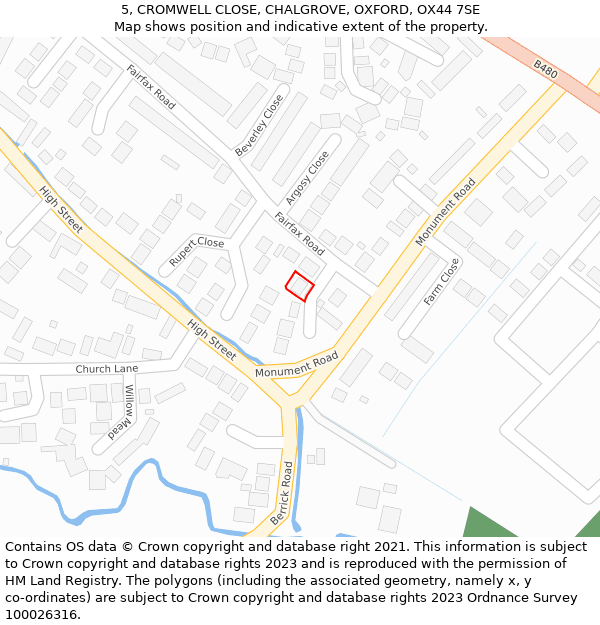 5, CROMWELL CLOSE, CHALGROVE, OXFORD, OX44 7SE: Location map and indicative extent of plot