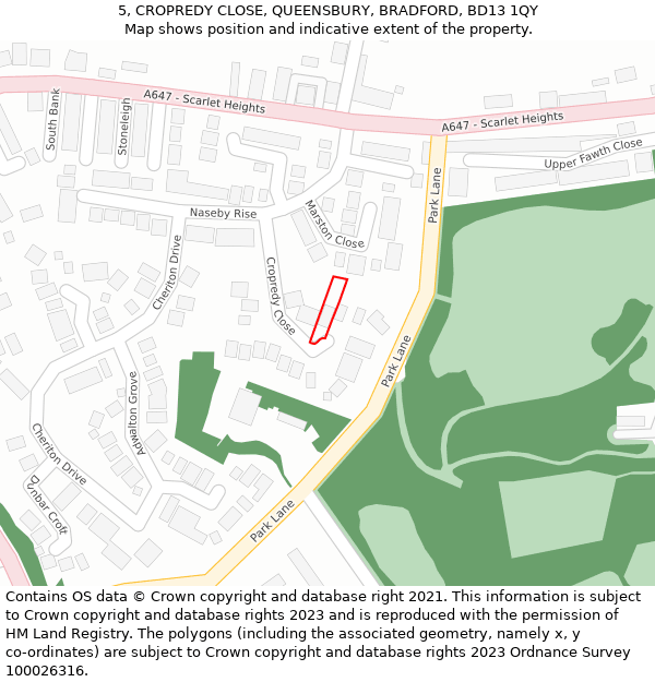 5, CROPREDY CLOSE, QUEENSBURY, BRADFORD, BD13 1QY: Location map and indicative extent of plot