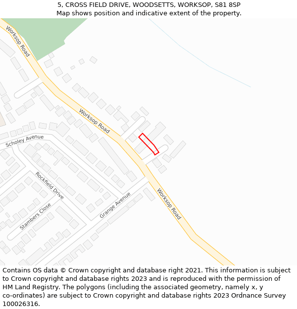 5, CROSS FIELD DRIVE, WOODSETTS, WORKSOP, S81 8SP: Location map and indicative extent of plot