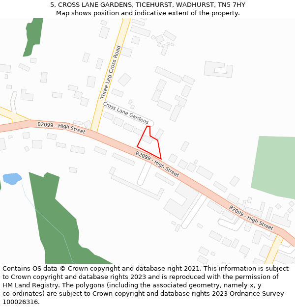 5, CROSS LANE GARDENS, TICEHURST, WADHURST, TN5 7HY: Location map and indicative extent of plot