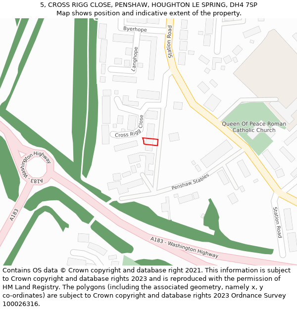 5, CROSS RIGG CLOSE, PENSHAW, HOUGHTON LE SPRING, DH4 7SP: Location map and indicative extent of plot