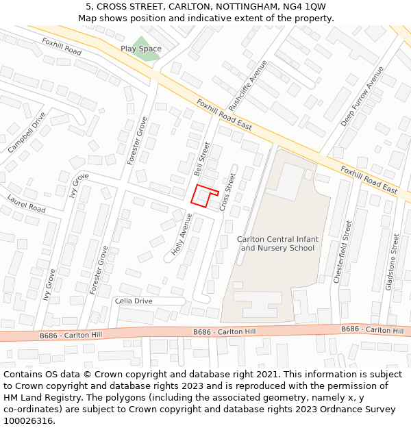 5, CROSS STREET, CARLTON, NOTTINGHAM, NG4 1QW: Location map and indicative extent of plot