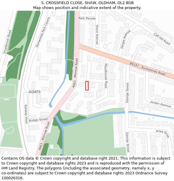 5, CROSSFIELD CLOSE, SHAW, OLDHAM, OL2 8GB: Location map and indicative extent of plot