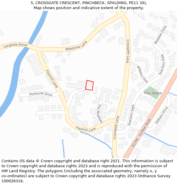 5, CROSSGATE CRESCENT, PINCHBECK, SPALDING, PE11 3XL: Location map and indicative extent of plot