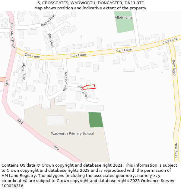 5, CROSSGATES, WADWORTH, DONCASTER, DN11 9TE: Location map and indicative extent of plot
