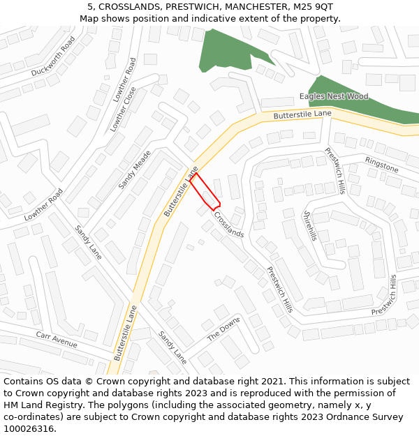 5, CROSSLANDS, PRESTWICH, MANCHESTER, M25 9QT: Location map and indicative extent of plot