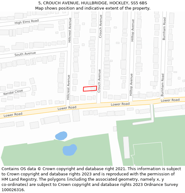 5, CROUCH AVENUE, HULLBRIDGE, HOCKLEY, SS5 6BS: Location map and indicative extent of plot
