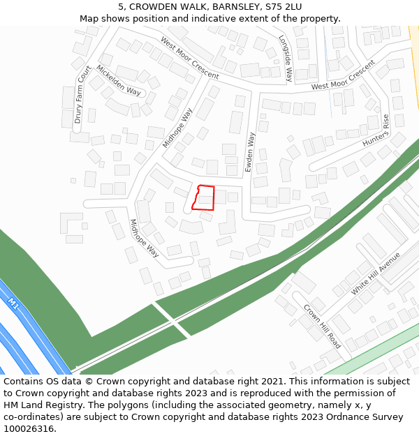 5, CROWDEN WALK, BARNSLEY, S75 2LU: Location map and indicative extent of plot