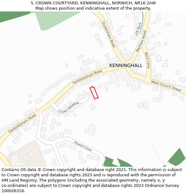 5, CROWN COURTYARD, KENNINGHALL, NORWICH, NR16 2AW: Location map and indicative extent of plot