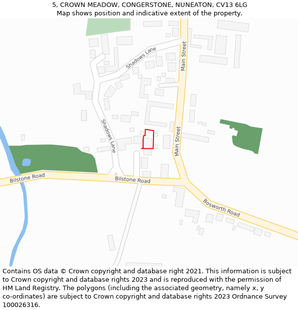 5, CROWN MEADOW, CONGERSTONE, NUNEATON, CV13 6LG: Location map and indicative extent of plot