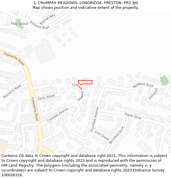 5, CRUMPAX MEADOWS, LONGRIDGE, PRESTON, PR3 3JG: Location map and indicative extent of plot