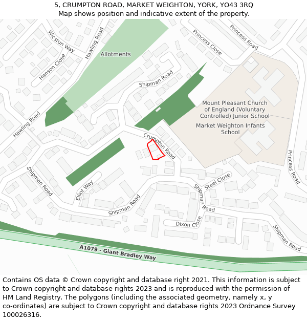 5, CRUMPTON ROAD, MARKET WEIGHTON, YORK, YO43 3RQ: Location map and indicative extent of plot