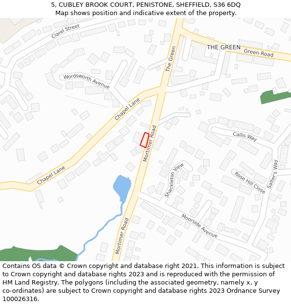 5, CUBLEY BROOK COURT, PENISTONE, SHEFFIELD, S36 6DQ: Location map and indicative extent of plot