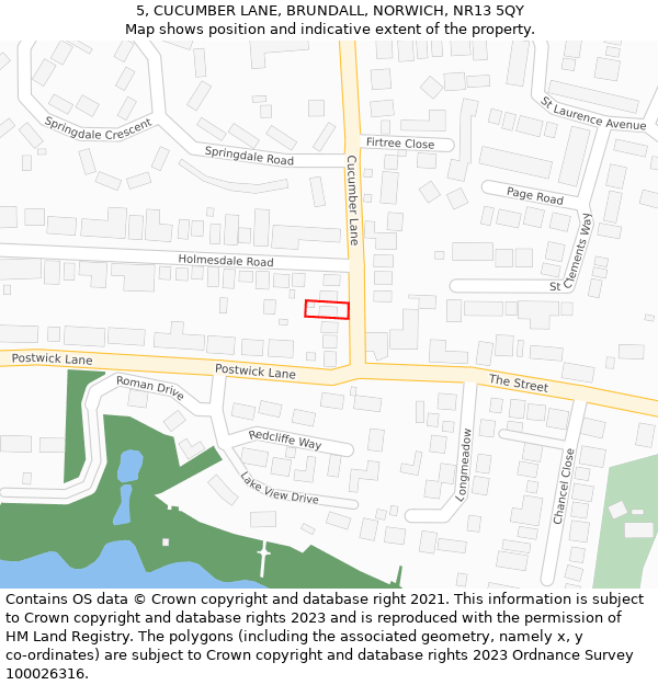 5, CUCUMBER LANE, BRUNDALL, NORWICH, NR13 5QY: Location map and indicative extent of plot