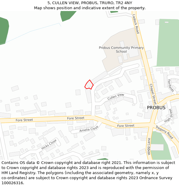 5, CULLEN VIEW, PROBUS, TRURO, TR2 4NY: Location map and indicative extent of plot