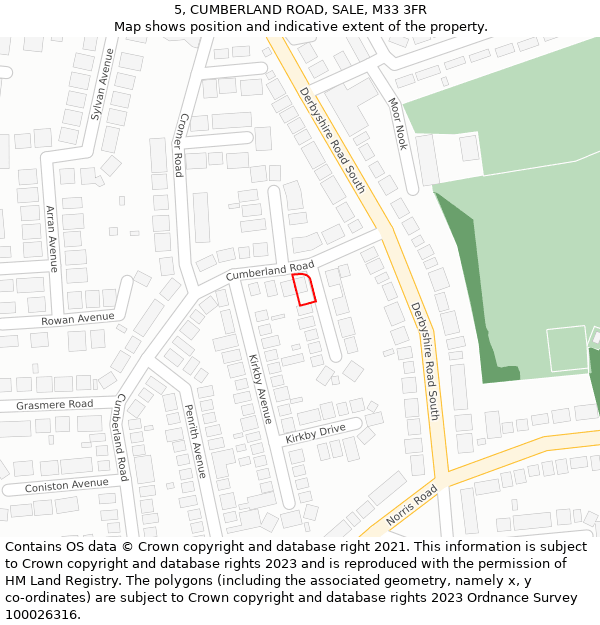 5, CUMBERLAND ROAD, SALE, M33 3FR: Location map and indicative extent of plot