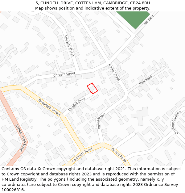 5, CUNDELL DRIVE, COTTENHAM, CAMBRIDGE, CB24 8RU: Location map and indicative extent of plot