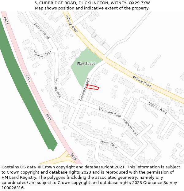 5, CURBRIDGE ROAD, DUCKLINGTON, WITNEY, OX29 7XW: Location map and indicative extent of plot