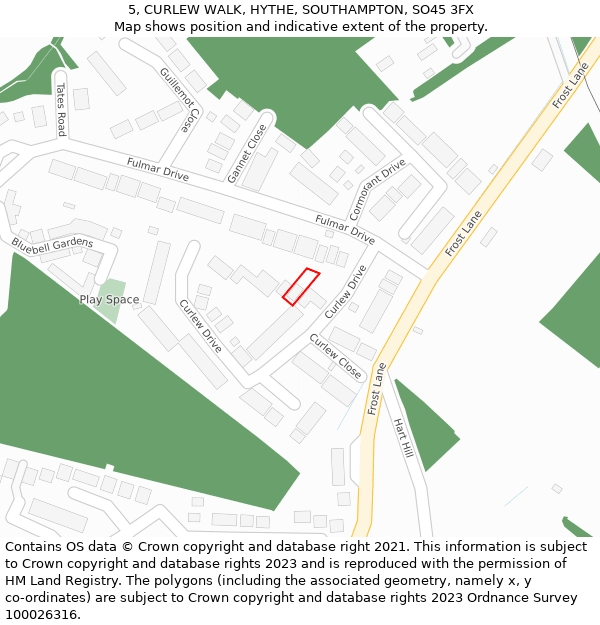 5, CURLEW WALK, HYTHE, SOUTHAMPTON, SO45 3FX: Location map and indicative extent of plot