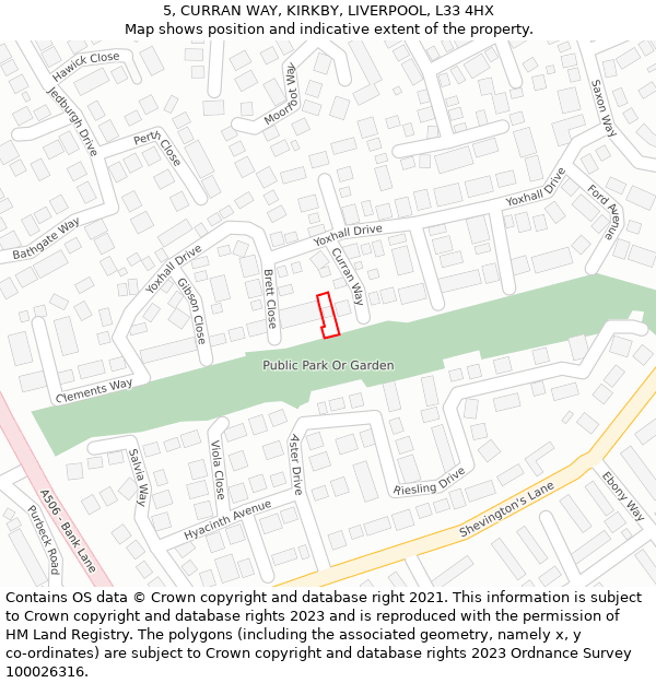 5, CURRAN WAY, KIRKBY, LIVERPOOL, L33 4HX: Location map and indicative extent of plot