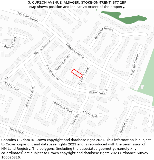 5, CURZON AVENUE, ALSAGER, STOKE-ON-TRENT, ST7 2BP: Location map and indicative extent of plot