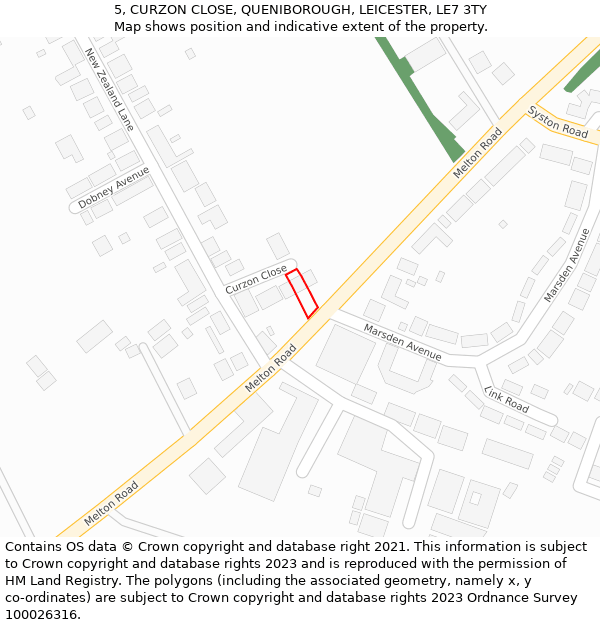 5, CURZON CLOSE, QUENIBOROUGH, LEICESTER, LE7 3TY: Location map and indicative extent of plot