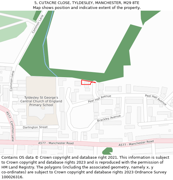 5, CUTACRE CLOSE, TYLDESLEY, MANCHESTER, M29 8TE: Location map and indicative extent of plot