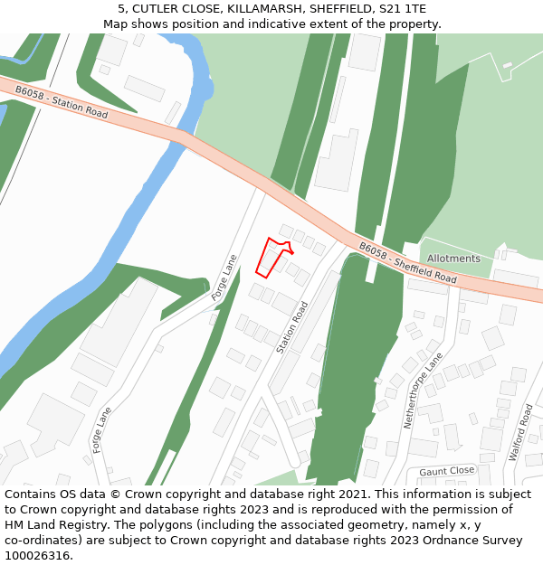 5, CUTLER CLOSE, KILLAMARSH, SHEFFIELD, S21 1TE: Location map and indicative extent of plot