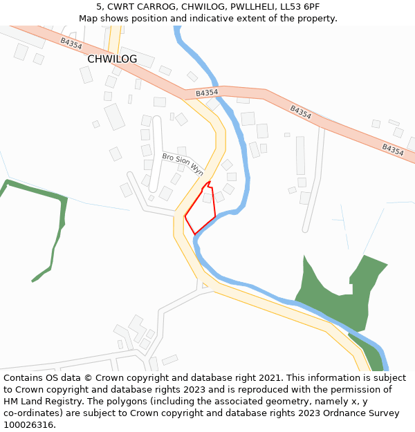 5, CWRT CARROG, CHWILOG, PWLLHELI, LL53 6PF: Location map and indicative extent of plot