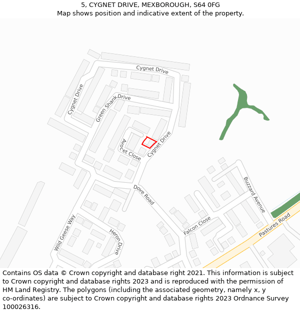 5, CYGNET DRIVE, MEXBOROUGH, S64 0FG: Location map and indicative extent of plot