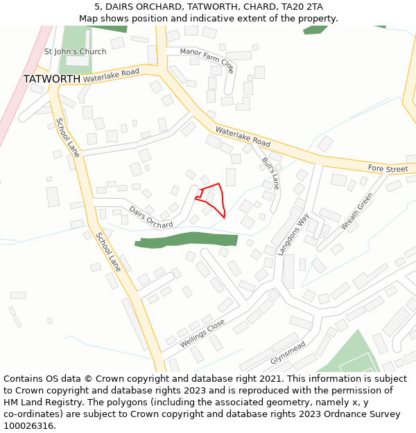 5, DAIRS ORCHARD, TATWORTH, CHARD, TA20 2TA: Location map and indicative extent of plot