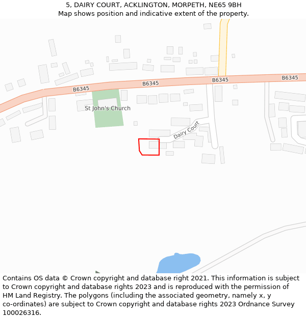 5, DAIRY COURT, ACKLINGTON, MORPETH, NE65 9BH: Location map and indicative extent of plot