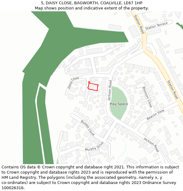 5, DAISY CLOSE, BAGWORTH, COALVILLE, LE67 1HP: Location map and indicative extent of plot