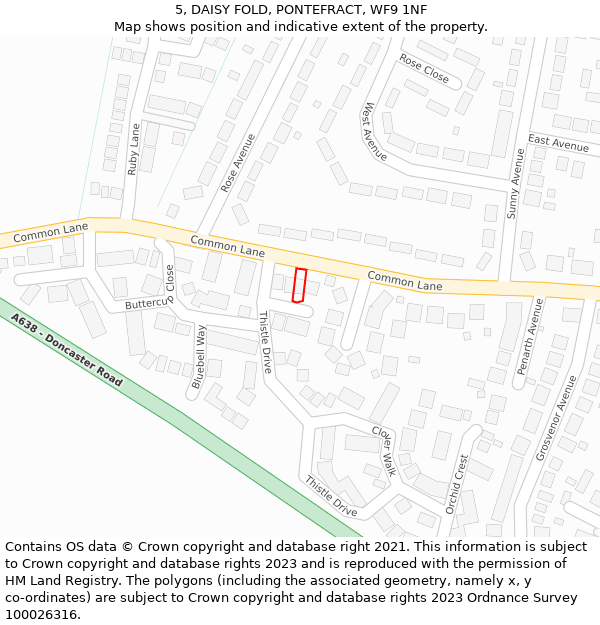 5, DAISY FOLD, PONTEFRACT, WF9 1NF: Location map and indicative extent of plot