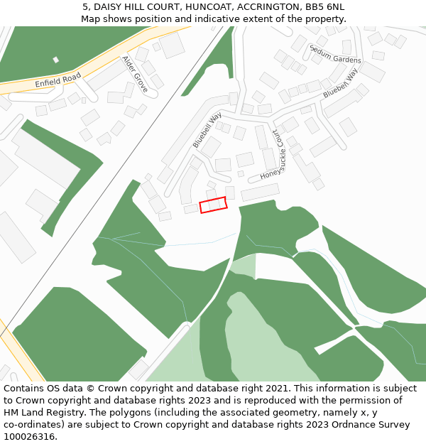 5, DAISY HILL COURT, HUNCOAT, ACCRINGTON, BB5 6NL: Location map and indicative extent of plot