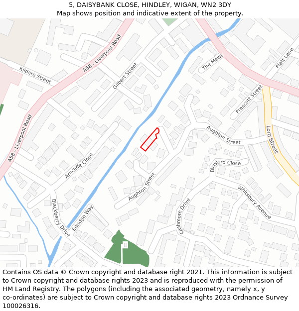 5, DAISYBANK CLOSE, HINDLEY, WIGAN, WN2 3DY: Location map and indicative extent of plot