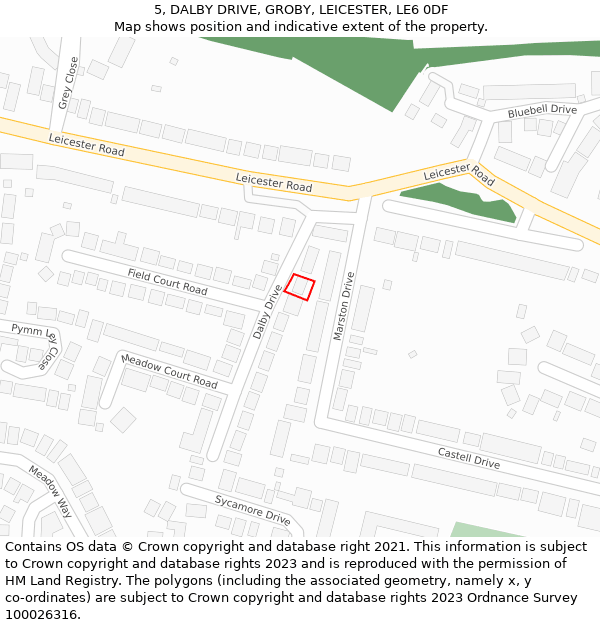 5, DALBY DRIVE, GROBY, LEICESTER, LE6 0DF: Location map and indicative extent of plot