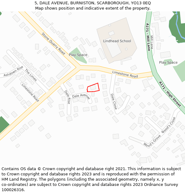 5, DALE AVENUE, BURNISTON, SCARBOROUGH, YO13 0EQ: Location map and indicative extent of plot