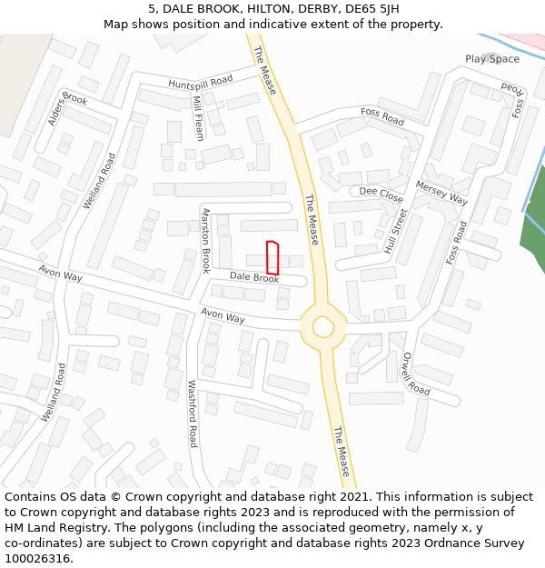 5, DALE BROOK, HILTON, DERBY, DE65 5JH: Location map and indicative extent of plot